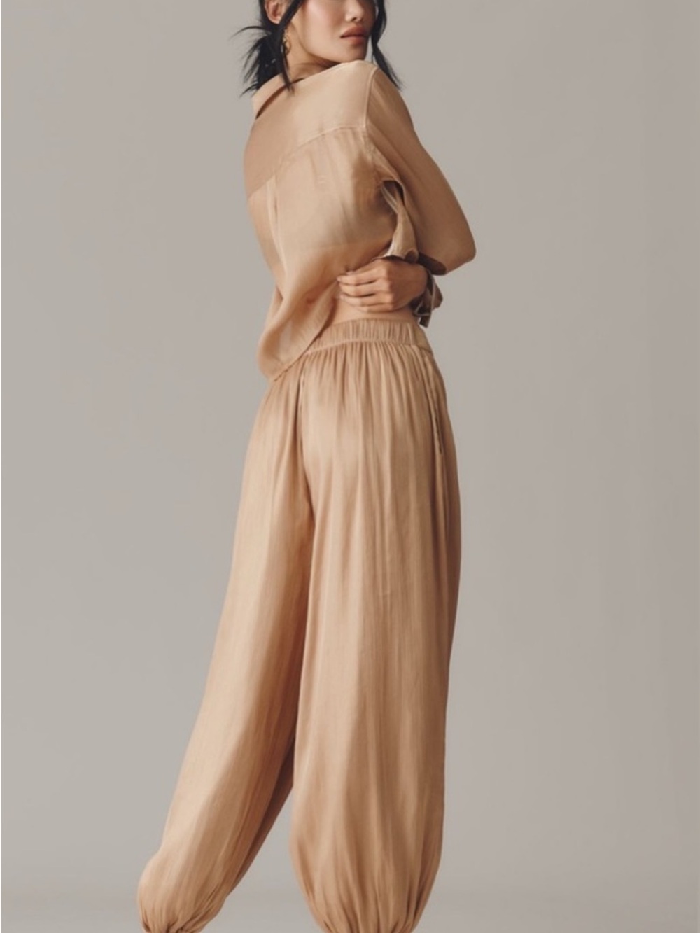 Anthropologie Wide-Leg Elastic-Waist Pants in Light Tan